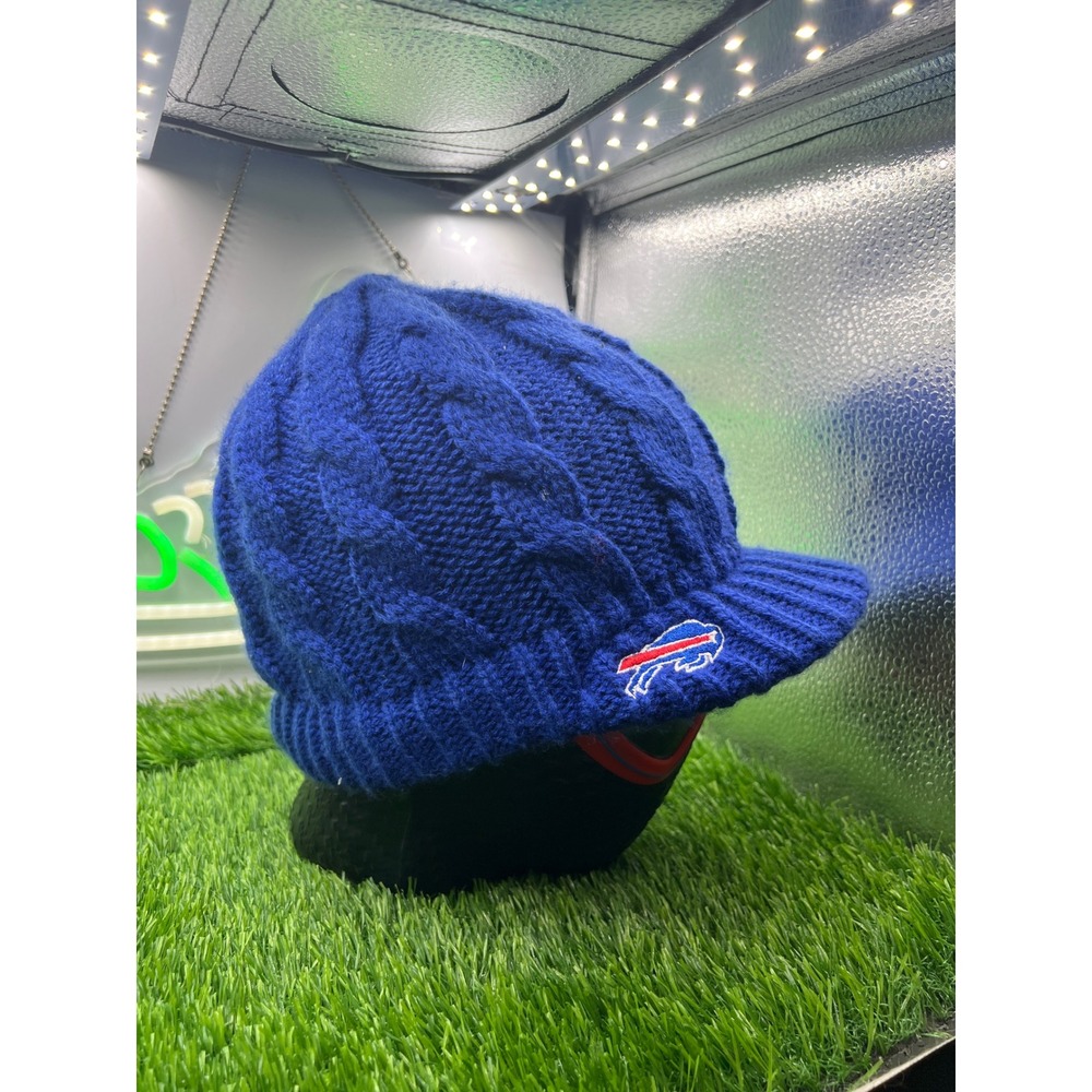 New Era Buffalo Bills Royal Blue Cable Knit Visor Beanie Hat NFL Cap